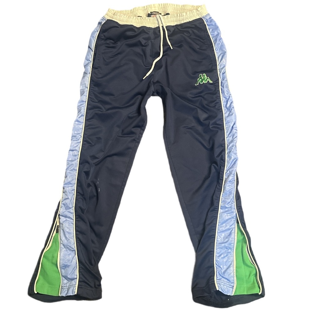 VTG KAPPA blue/green lowrise wide leg athletic track pants, medium.